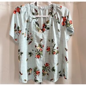 Cottagecore‎ Womens Top Floral Lace Size XL Lightweight Boho Coquette 19299x